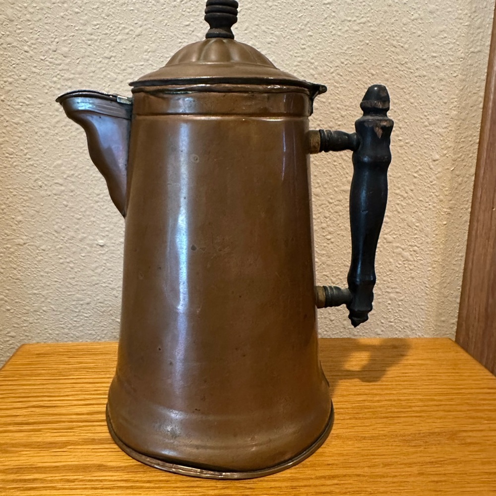 Vintage Copper Coffee Pot with Black Handle